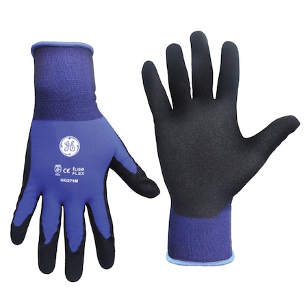 Ge Coated Gloves, Sandy Nitrile, Blue/Black, M 1 PR GG271MC